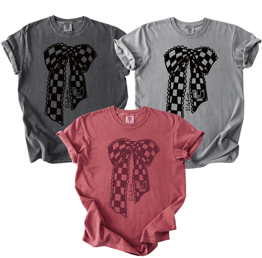 1717- CHECKERED BOW TEES- REDSKINS