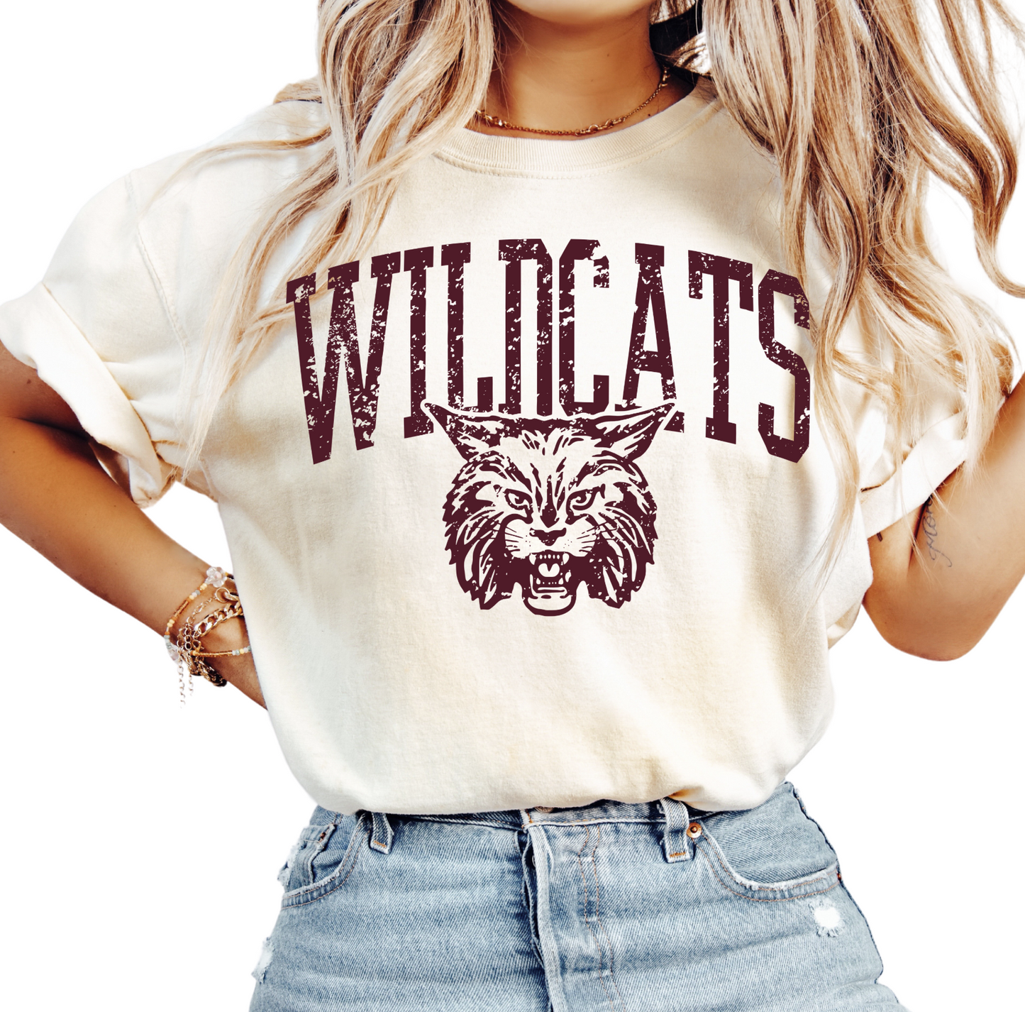 1717 WILDCATS IVORY COMFORT COLOR TEES- ADULT ONLY