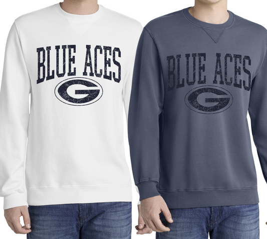 PC098- BLUE ACES- Port & Company® Beach Wash® Garment-Dyed Crewneck Sweatshirt