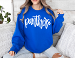 Blue (White print) Panthers Script Puff sweatshirts (Toddler, Youth & Adult)