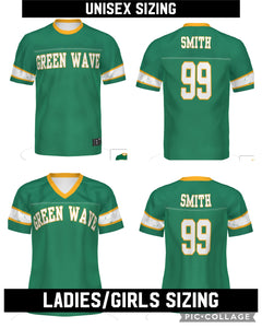 Green Wave Faux Football Jersey Tees