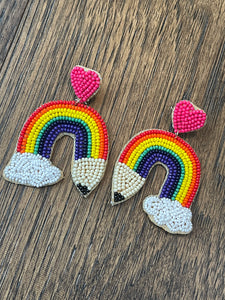 Rainbow Pencil Seed Bead Earrings
