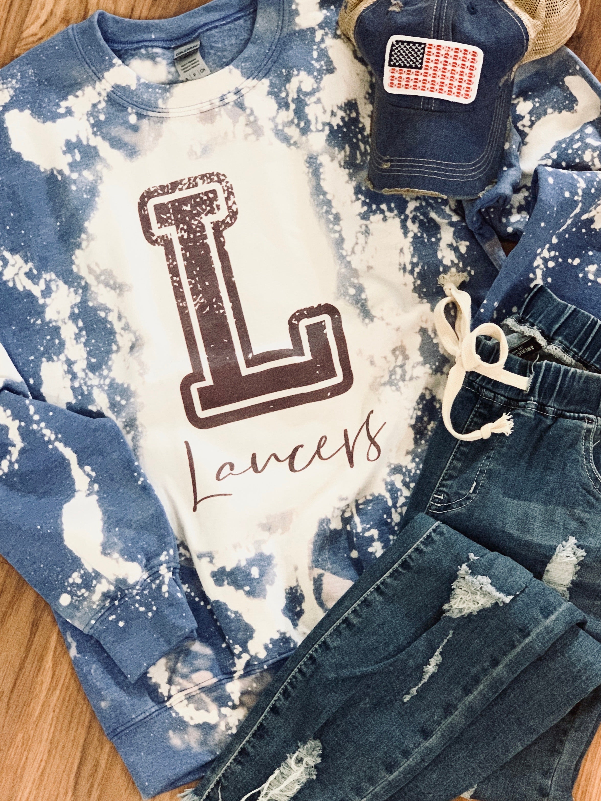 Bleached and Distressed Lakewood Lancers School Spirit Tops